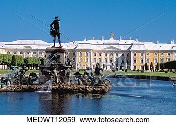 Stock Photograph - neptune fountain 
and grand palace 
in st petersburg, 
russia. fotosearch 
- search stock 
photos, pictures, 
images, and photo 
clipart