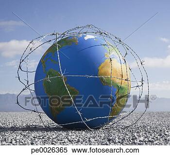 Stock Image - a globe entangled 
in barbed wire. 
fotosearch - search 
stock photos, 
pictures, images, 
and photo clipart