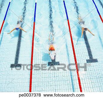 Stock Photo - three swimmers 
racing in a pool. 
fotosearch - search 
stock photos, 
pictures, images, 
and photo clipart