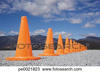 Stock Photo - traffic cones 
in line outdoors 
ground level view. 
fotosearch - search 
stock photos, 
pictures, images, 
and photo clipart