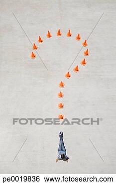 Stock Photo - traffic cones 
forming question 
mark with woman 
at point lying 
down. fotosearch 
- search stock 
photos, pictures, 
images, and photo 
clipart