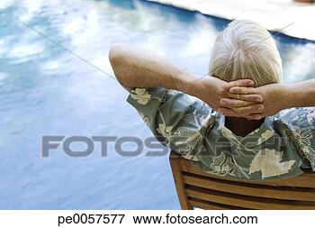 Picture - man sitting by 
pool relaxing. 
fotosearch - search 
stock photos, 
pictures, images, 
and photo clipart