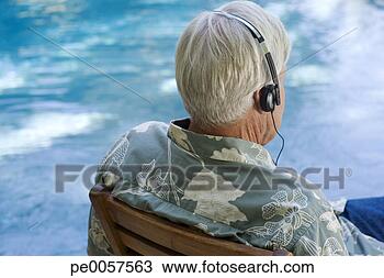 Stock Photo - man wearing headphones 
sitting by a pool. 
fotosearch - search 
stock photos, 
pictures, images, 
and photo clipart
