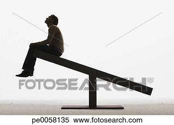 Stock Image - man sitting on 
an unbalanced 
plank. fotosearch 
- search stock 
photos, pictures, 
images, and photo 
clipart