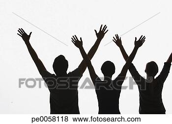 Stock Photo - three people with 
arms up. fotosearch 
- search stock 
photos, pictures, 
images, and photo 
clipart