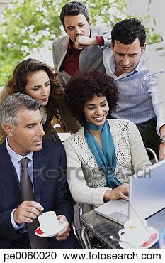 Stock Photography - five businesspeople 
on outdoor patio 
with laptop. fotosearch 
- search stock 
photos, pictures, 
images, and photo 
clipart