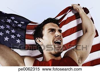 Stock Image - athlete with american 
flag smiling and 
proud. fotosearch 
- search stock 
photos, pictures, 
images, and photo 
clipart