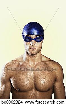 Stock Photo - wet swimmer with 
cap and goggles. 
fotosearch - search 
stock photos, 
pictures, images, 
and photo clipart