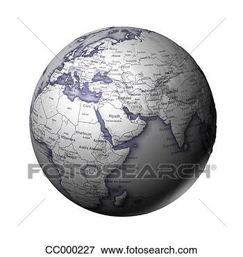 Picture - globe showing 
the middle east, 
africa and asia. 
fotosearch - search 
stock photos, 
pictures, images, 
and photo clipart