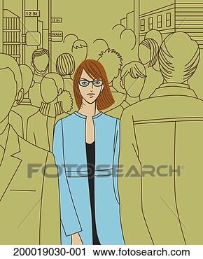 Stock Photography - young woman standing 
on crowded street 
corner. fotosearch 
- search stock 
photos, pictures, 
images, and photo 
clipart