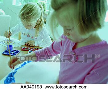 Stock Photo - two girls watercolor 
painting. fotosearch 
- search stock 
photos, pictures, 
images, and photo 
clipart