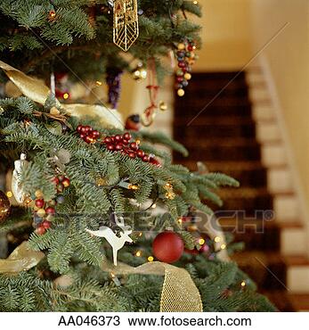 Stock Photo - close-up of christmas 
ornaments hanging 
from the tree. 
fotosearch - search 
stock photos, 
pictures, images, 
and photo clipart