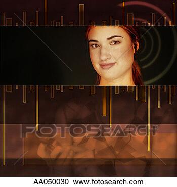 Stock Photography - portrait of young 
woman, technology 
background. fotosearch 
- search stock 
photos, pictures, 
images, and photo 
clipart