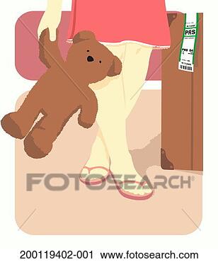 Stock Photography - girl holding soft 
toy, standing 
next to suitcase, 
low section. fotosearch 
- search stock 
photos, pictures, 
images, and photo 
clipart
