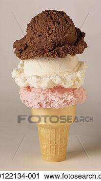 Stock Photography - triple-scoop ice 
cream cone, chocolate, 
vanilla and strawberry. 
fotosearch - search 
stock photos, 
pictures, images, 
and photo clipart