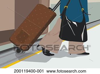 Stock Photography - woman stepping 
off train pulling 
luggage on wheels, 
low section. fotosearch 
- search stock 
photos, pictures, 
images, and photo 
clipart