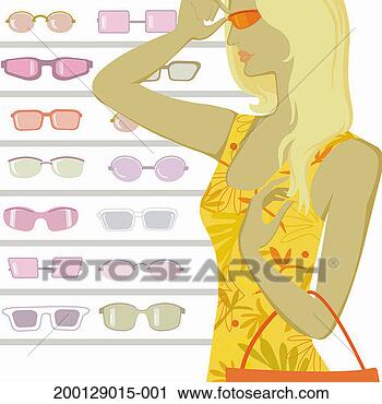 Stock Photography - woman trying on 
sunglasses. fotosearch 
- search stock 
photos, pictures, 
images, and photo 
clipart