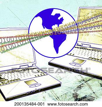 Stock Photography - globe emitting 
binary code between 
two laptops. fotosearch 
- search stock 
photos, pictures, 
images, and photo 
clipart