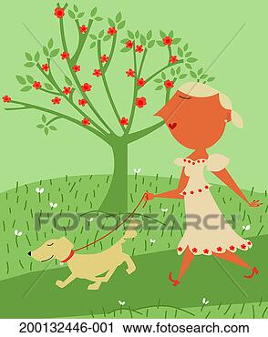 Stock Photography - woman walking 
dog, spring. fotosearch 
- search stock 
photos, pictures, 
images, and photo 
clipart