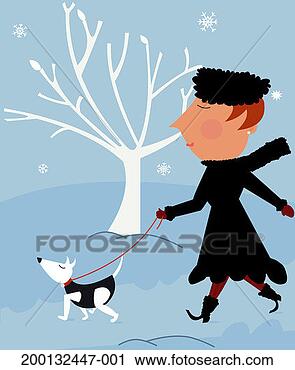 Stock Photography - woman walking 
dog, winter. fotosearch 
- search stock 
photos, pictures, 
images, and photo 
clipart