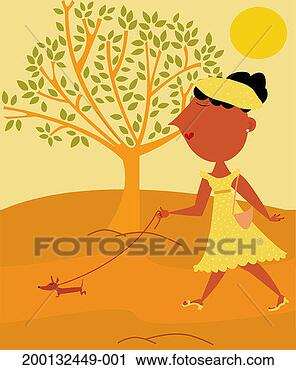 Stock Photography - woman walking 
dog, summer. fotosearch 
- search stock 
photos, pictures, 
images, and photo 
clipart