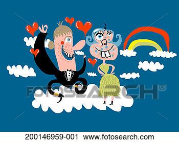 Stock Photography - couple standing 
on cloud surrounded 
by hearts and 
rainbows. fotosearch 
- search stock 
photos, pictures, 
images, and photo 
clipart