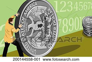 Stock Photography - man pushing extra 
large quarter. 
fotosearch - search 
stock photos, 
pictures, images, 
and photo clipart