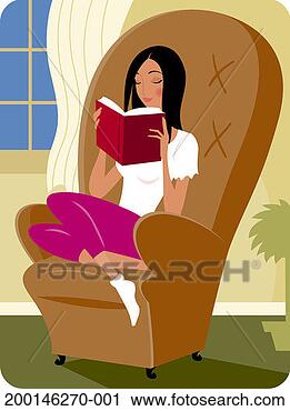 Stock Photography - woman curled up 
in chair with 
a book. fotosearch 
- search stock 
photos, pictures, 
images, and photo 
clipart