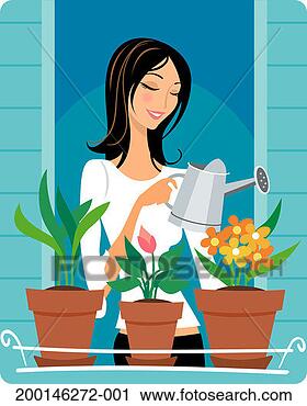 Stock Photography - woman watering 
flowers in window 
box. fotosearch 
- search stock 
photos, pictures, 
images, and photo 
clipart