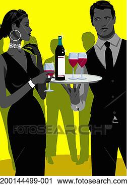 Stock Photography - young woman taking 
glass of wine 
off of server's 
tray. fotosearch 
- search stock 
photos, pictures, 
images, and photo 
clipart