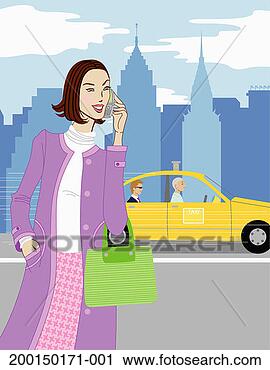 Stock Photography - woman talking 
on cell phone 
while taxi passes 
behind. fotosearch 
- search stock 
photos, pictures, 
images, and photo 
clipart