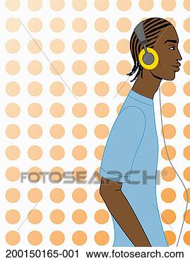 Stock Photography - young man listening 
to headphones, 
side view. fotosearch 
- search stock 
photos, pictures, 
images, and photo 
clipart