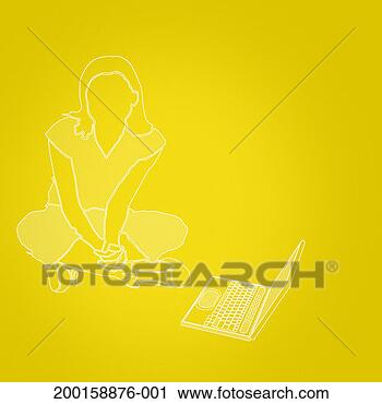 Stock Photography - girl sitting beside 
laptop computer, 
hands clasped. 
fotosearch - search 
stock photos, 
pictures, images, 
and photo clipart