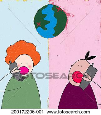 Stock Photography - couple using telephones 
from opposite 
sides of the globe. 
fotosearch - search 
stock photos, 
pictures, images, 
and photo clipart