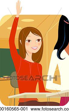Stock Photography - female student 
raising hand in 
classroom. fotosearch 
- search stock 
photos, pictures, 
images, and photo 
clipart