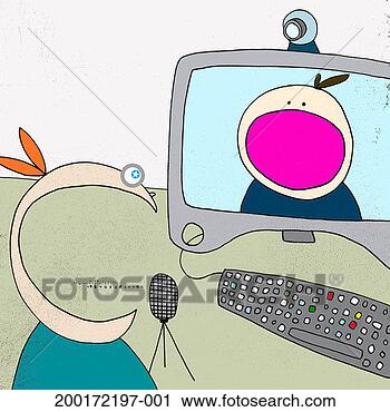 Stock Photography - figure using web 
camera to communicate 
with figure on 
moniter. fotosearch 
- search stock 
photos, pictures, 
images, and photo 
clipart