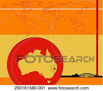Stock Photography - map of australia, 
world map and 
sydney harbour 
bridge in background. 
fotosearch - search 
stock photos, 
pictures, images, 
and photo clipart
