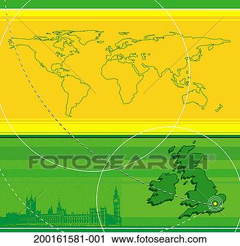 Stock Photography - map of untited 
kingdom and world 
map, on green 
and yellow background. 
fotosearch - search 
stock photos, 
pictures, images, 
and photo clipart