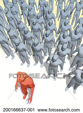 Stock Photography - red man standing 
apart from large 
group of blue 
men, elevated 
view. fotosearch 
- search stock 
photos, pictures, 
images, and photo 
clipart