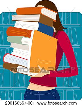 Stock Photography - woman carrying 
stack of books 
in library. fotosearch 
- search stock 
photos, pictures, 
images, and photo 
clipart