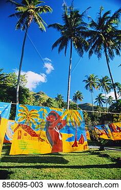Stock Photo - french polynesia, 
moorea, painted 
pareos on clothes 
line. fotosearch 
- search stock 
photos, pictures, 
images, and photo 
clipart