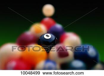 Stock Photograph - pool balls with 
eight ball in 
focus. fotosearch 
- search stock 
photos, pictures, 
images, and photo 
clipart