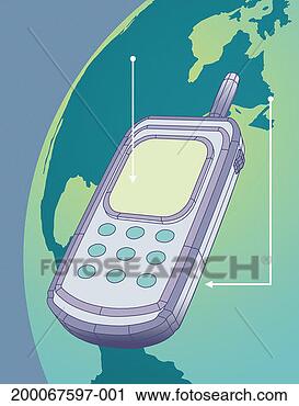 Stock Photography - cell phone transmitting 
to various points 
on globe. fotosearch 
- search stock 
photos, pictures, 
images, and photo 
clipart