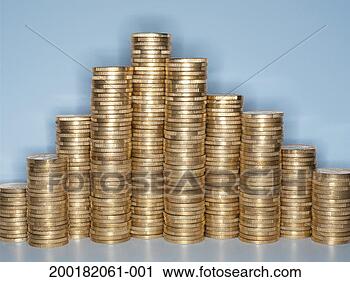 Stock Photography - euro currency: 
 stacked coins 
in triangular 
formation, close-up. 
fotosearch - search 
stock photos, 
pictures, images, 
and photo clipart
