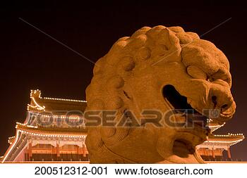 Stock Photography - china, beijing, 
gate of heavenly 
peace, lion statue 
at dusk. fotosearch 
- search stock 
photos, pictures, 
images, and photo 
clipart