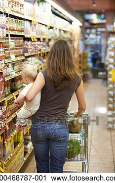 Stock Photography - mother and baby 
girl (6-9 months) 
shopping in supermarket, 
rear view. fotosearch 
- search stock 
photos, pictures, 
images, and photo 
clipart