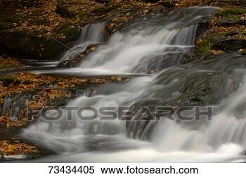 Stock Image - small waterfall 
over fallen leaves. 
fotosearch - search 
stock photos, 
pictures, images, 
and photo clipart