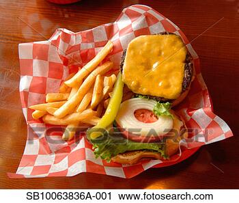 Stock Photography - hamburger with 
cheese and fries. 
fotosearch - search 
stock photos, 
pictures, images, 
and photo clipart