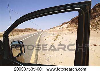 Stock Photography - egypt, sinai desert, 
road, view through 
car door window. 
fotosearch - search 
stock photos, 
pictures, images, 
and photo clipart