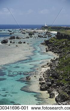 Stock Photography - japan, okinawa, 
miyako island, 
higashi-henna, 
coast with lighthouse. 
fotosearch - search 
stock photos, 
pictures, images, 
and photo clipart